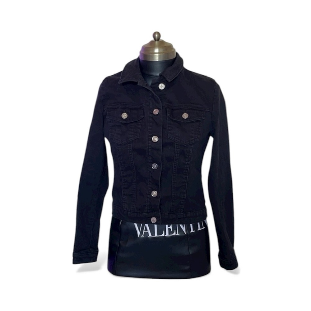 Bebe denim black preowned  and spandex blend black jacket Some stones missing